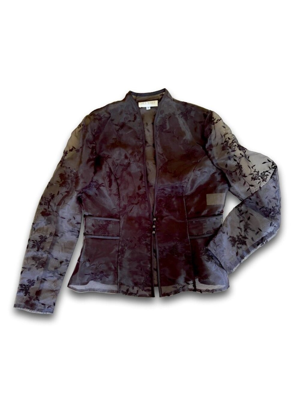 Vintage Y2K Ever Beauty Sheer Mesh Embroidered Jacket Blouse Black Whimsigoth 8